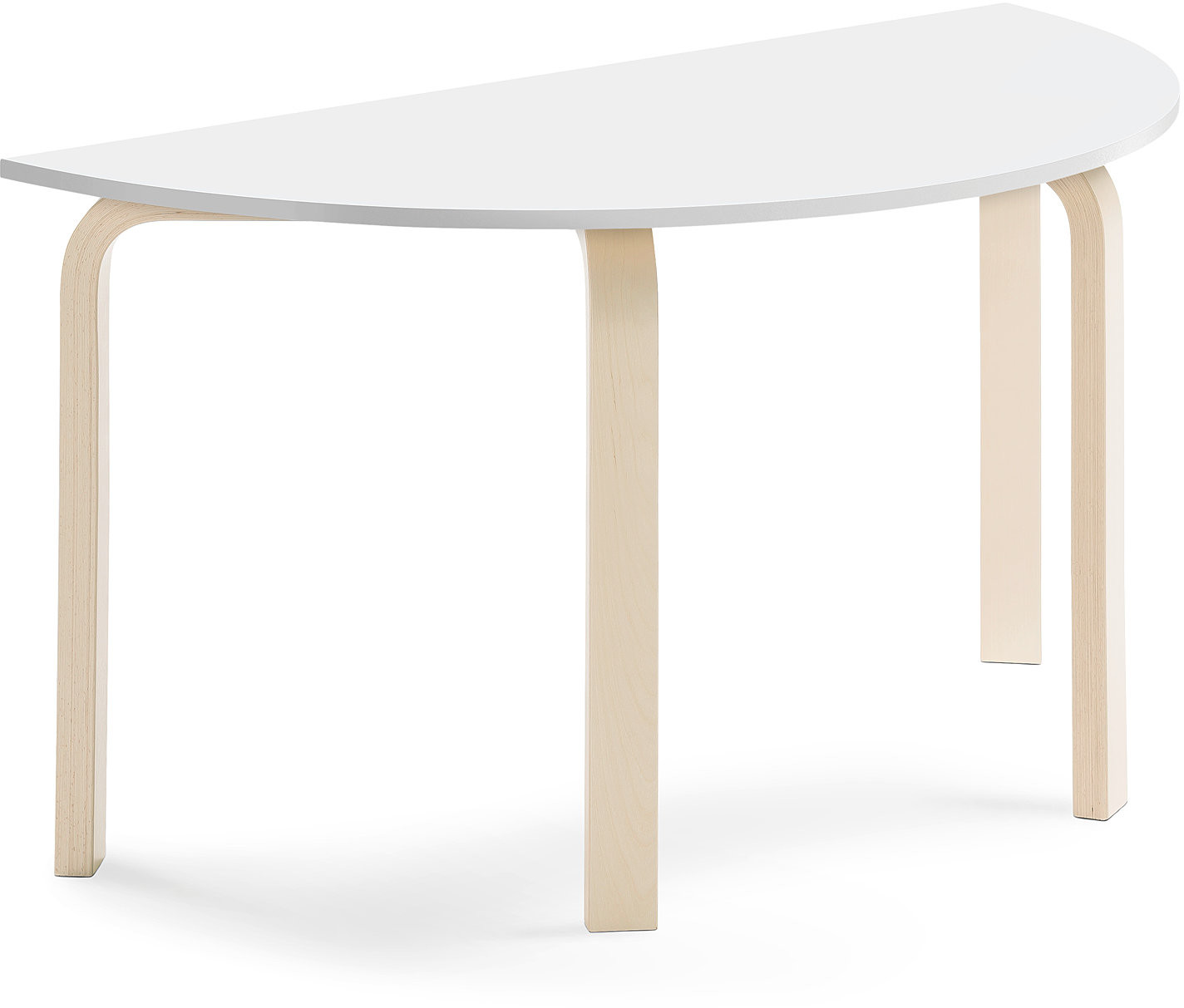 AJ Produkty Stół ELTON, półokrągły, 1200x600x640 mm, biały laminat, brzoza