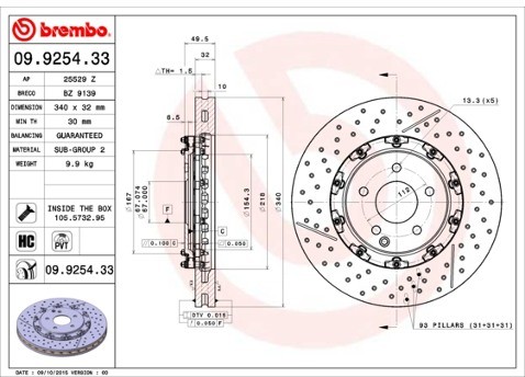 BREMBO Tarcza hamulcowa 09.9254.33