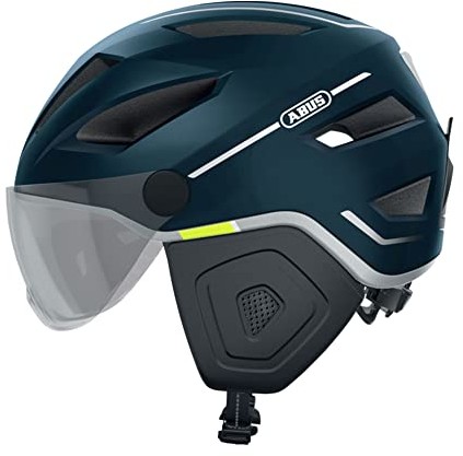 Abus Stadthelm Pedelec 2.0 ACE kask rowerowy z tylnym światłem, wizjer, osłona przeciwdeszczowa, ochrona uszu do ruchu miejskiego dla kobiet i mężczyzn granatowy, matowy, rozmiar S 66736