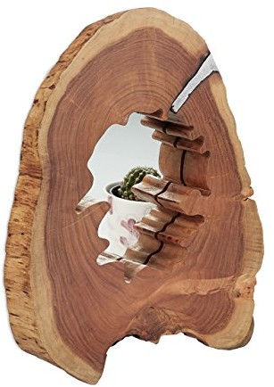 Relaxdays dekoracyjna lustro z drewna, ręcznie wykonana lustro ścienne z drewna akacjowego, drzewo tarczy okrągła, rozmiar od 45 do 50 cm, naturalny 10021146