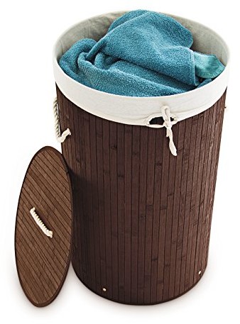 Relaxdays kosz na pranie, bambusowy, okrągły, średnica 41 cm, wysokość 65 cm, składany, 80 litrów, z bawełnianym workiem na pranie 10019051-93