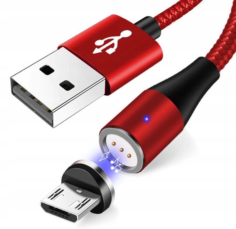 Przewód Magnetyczny Micro Usb Led 5A Dane Czerwony