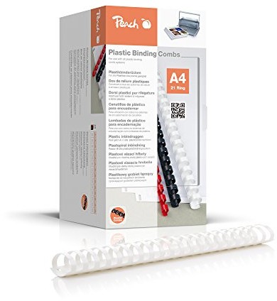 Peach pb444  01 grzbiety wiązanie, plastik, DIN A4, zmniejsza siłę nacisku potrzebną do przedziurkowania dużej ilości 440 stron, 50 sztuk, białe PB444-01