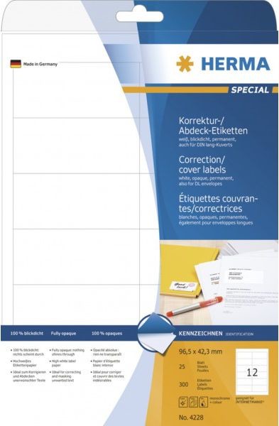 Herma Abdecketik. A4 wei 97x42,3 mm Papier opak 300 St. - 4228