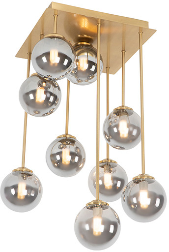 QAZQA Plafon art deco złoty przydymione szkło 9-źródeł światła - Athens