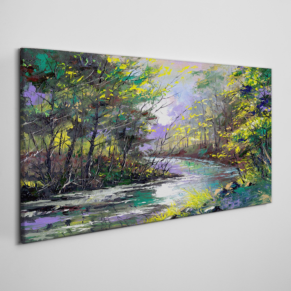 PL Coloray Obraz Canvas malarstwo las rzeka drzewa 100x50cm