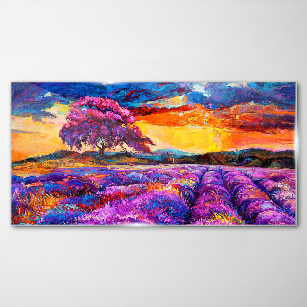 PL Coloray Obraz na Szkle łąka drzewo zachód słońca 140x70cm