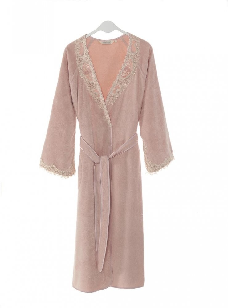 Soft Cotton Elegancki szlafrok DESTAN z koronką Stary róż XL 30204