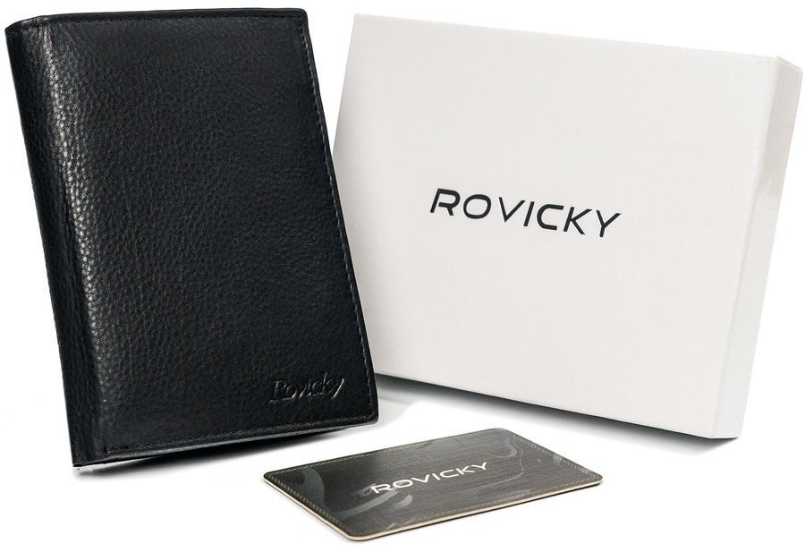 Rovicky Zgrabny portfel męski ze skóry naturalnej, czarny, ochrona RFID