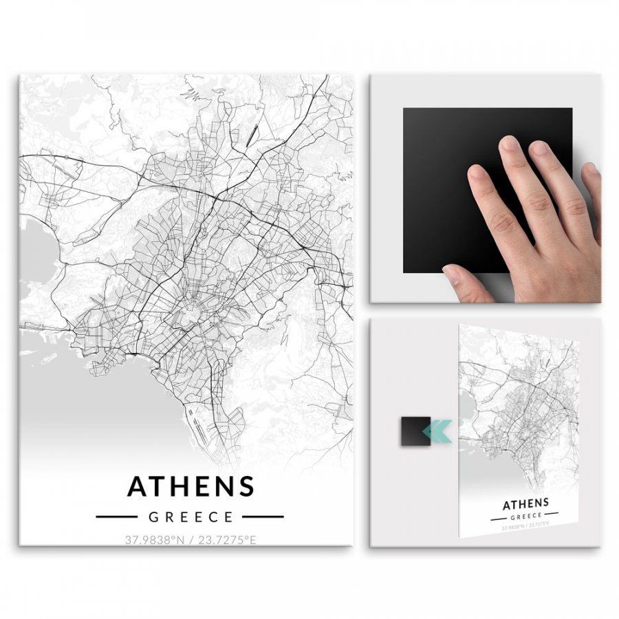 Pix4home Plakat metalowy Mapa B&W Ateny M POS-M-03373