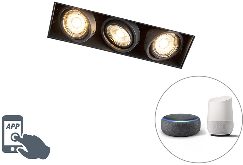 QAZQA Nowoczesna  inteligentna wpuszczana czarna oprawa z 3 punktami GU10 Wifi - Oneon 3