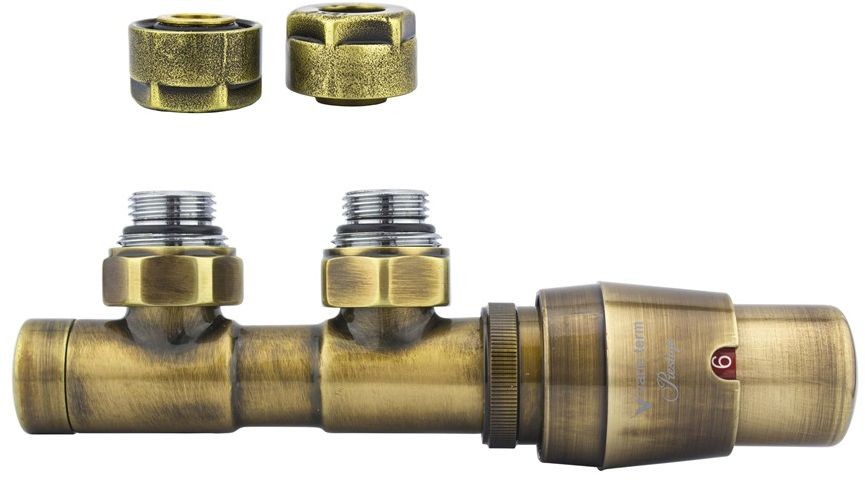 Varioterm Zawór termostatyczny TWINS ze złączką PEX/CU - mosiądz antyczny midziana - Cu 15 mm prawa TSGS0211CFK/P(Cu)