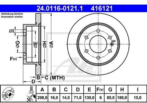 ATE TARCZA HAM 24.0116-0121.1 MERCEDES SPRINTER 309CDI-315CDI 06-/ VW CRAFTER 2.5TDI 06-  24.0116-0121.1