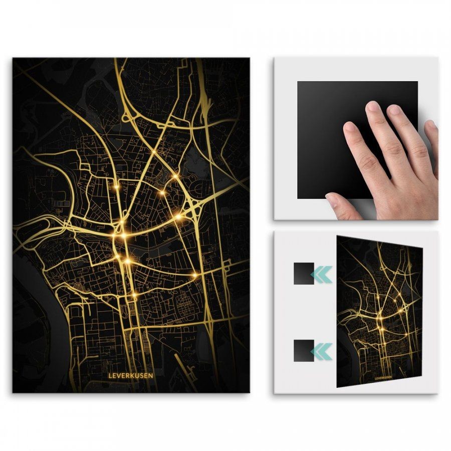 Pix4home Plakat metalowy Mapa City Lights Leverkusen M POS-M-03308