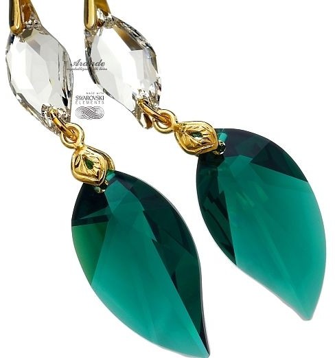 Swarovski NOWE kolczyki EMERALD LEAF ZŁOTE SREBRO