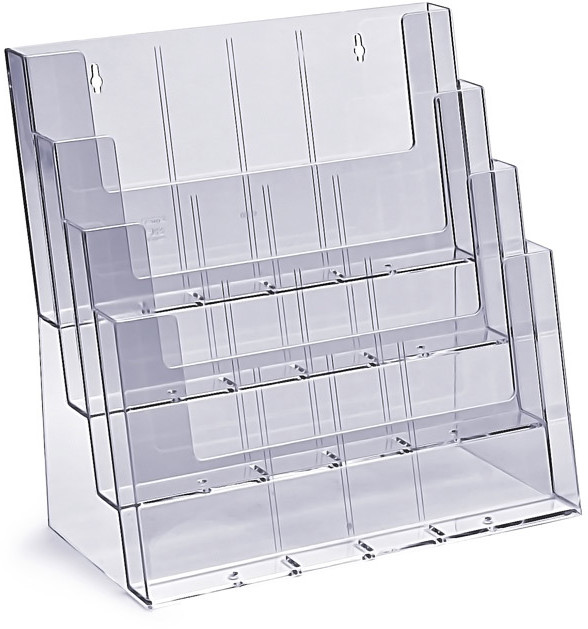 Stojak na ulotki kaskadowy 4 x A4, 8 x A5, 12 x DL plexi odlewany 4C330