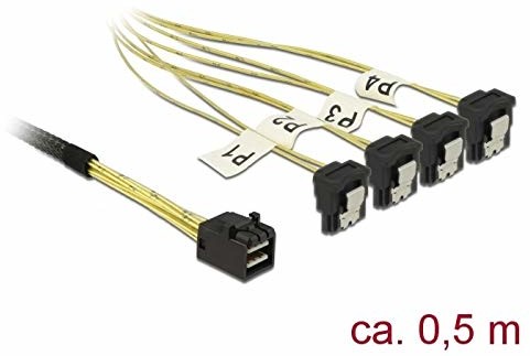Delock kabel Mini SAS HD SFF-8643 > 4 x SATA 7 pin zakrzywiony 0,5 m (85684)