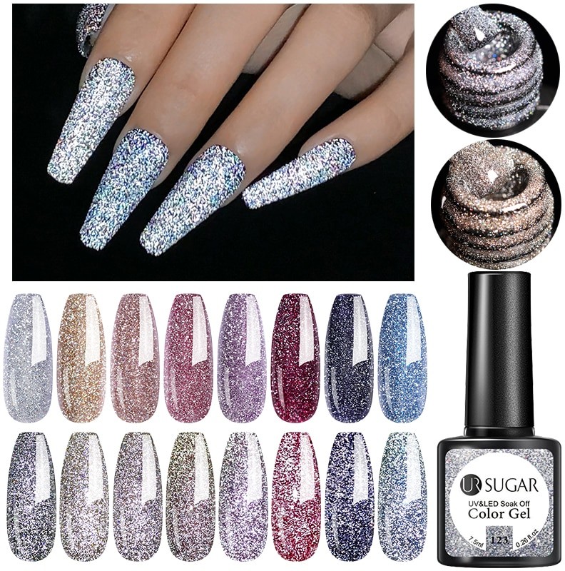 UR SUGAR 7.5ml odblaskowy brokat żelowy lakier do paznokci UV srebrny Led lakier do paznokci lakier