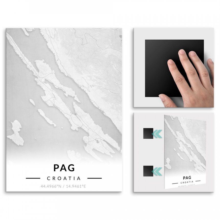 Pix4home Plakat metalowy Mapa B&W Pag L POS-L-03694