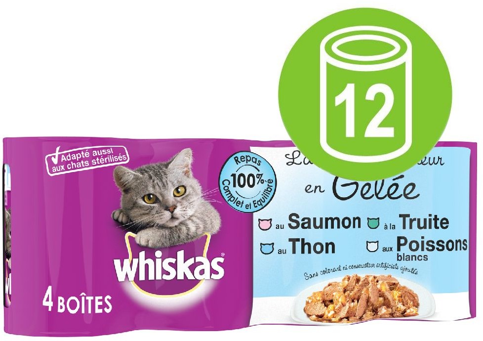 Whiskas 18 + 6 gratis! puszki, 24 x 390/400 g - La Carte, ryby w galarecie, 24 x 390 g