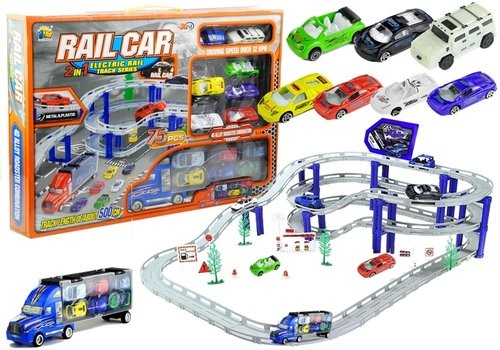 Lean Toys Zestaw tor 2 w 1 tir + 8 autek 75 elementów 500 cm