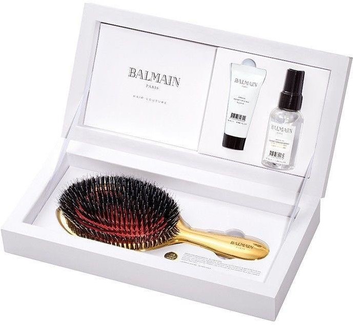 Balmain Golden Spa Brush zestaw złota szczotka do włosów + Argan Elixir 20ml + Leave-In Conditioner Spray 50ml