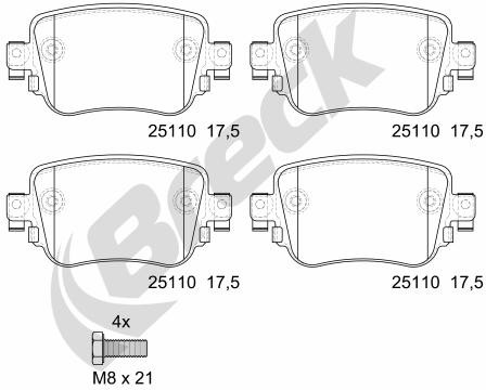 BRECK Zestaw klocków hamulcowych, hamulce tarczowe 25110 00 704 00 25110 00 704 00