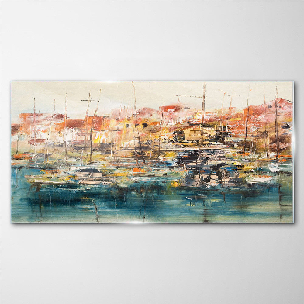 PL Coloray Obraz na Szkle abstrakcja port statki łodzie 100x50cm