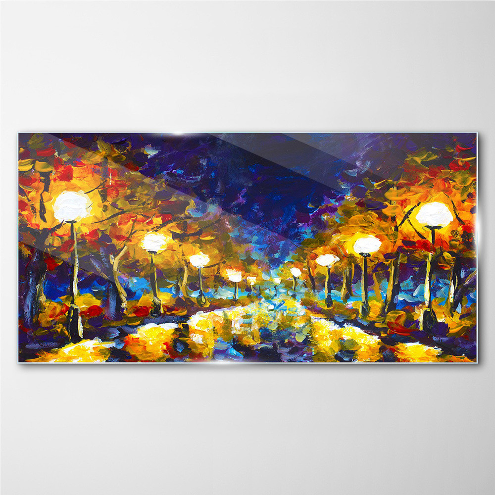 PL Coloray Obraz na Szkle malarstwo noc latarnie 100x50cm