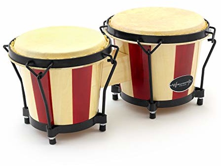 World Rhythm World Rhythm BON14 dąb bongos - 15 i 18 cm główki w naturalnym i czerwonym, idealne perkusje bongo do szkoły perkusji BON14-ST