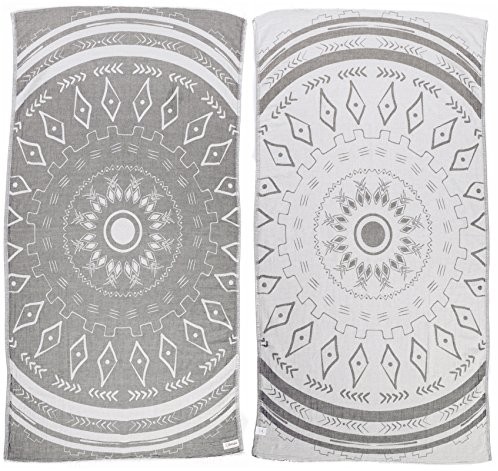 Bersuse bersuse 100% bawełna  Kona turecki ręcznik  badestrand Fouta Peshtemal Hamamtuch razy  certyfikat Öko-Tex  mandala wzornictwo ręcznie żakardowa tkana pomoru razy  100 x 180 cm KONA_PEST_SLV