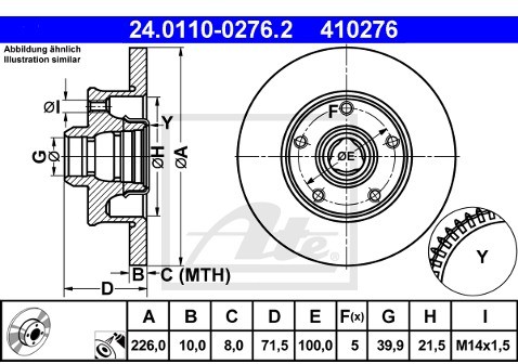 ATE TARCZA HAM 24.0110-0276.2 SEAT TOLEDO 2.0I 16V 93-99/ VW GOLF III 1.6, 2.0 92-97, VENTO 1.9TDI 93-98  24.0110-0276.2