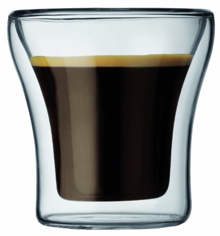 Bodum Assam 2-częściowy zestaw szklanek do kawy (podwójne ścianki, metalowy uchwyt, nadaje się do mycia w zmywarce), przezroczyste 4554-10
