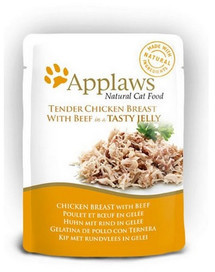 Applaws Cat Pouch 16 x 70 g mokra karma dla kota z piersią z kurczaka i wołowiną w galaretce