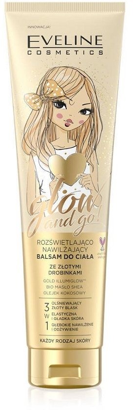 Eveline Glow and Go! 150ml rozświetlająco-nawilżający balsam do ciała ze złotymi drobinkami