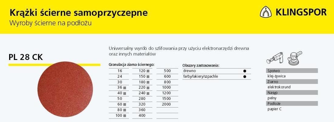 Фото - Аксесуари для інструменту Klingspor Krążek ścierny czepny pl28ck fi=125 gr.60 op.50szt (45741c)