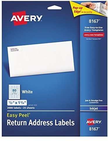 Avery Easy Peel inkjet Return Address Labels, 1/2 X 1  3/4, we, 2000/PACK 8167