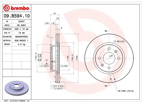 BREMBO Tarcza hamulcowa 09.B594.10