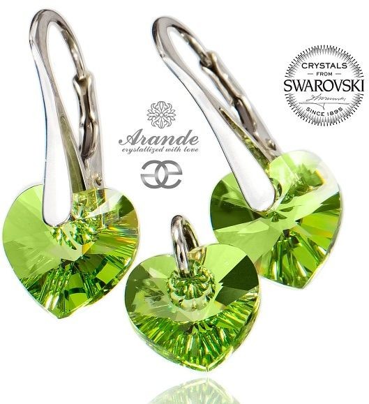 Arande PROMOCJA Swarovski CERTYFIKAT KOMPLET Srebro PERIDOT 700301