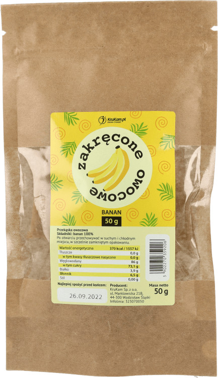 KruKam Zakręcone owocowe Banan 50g bez dodatku cukru