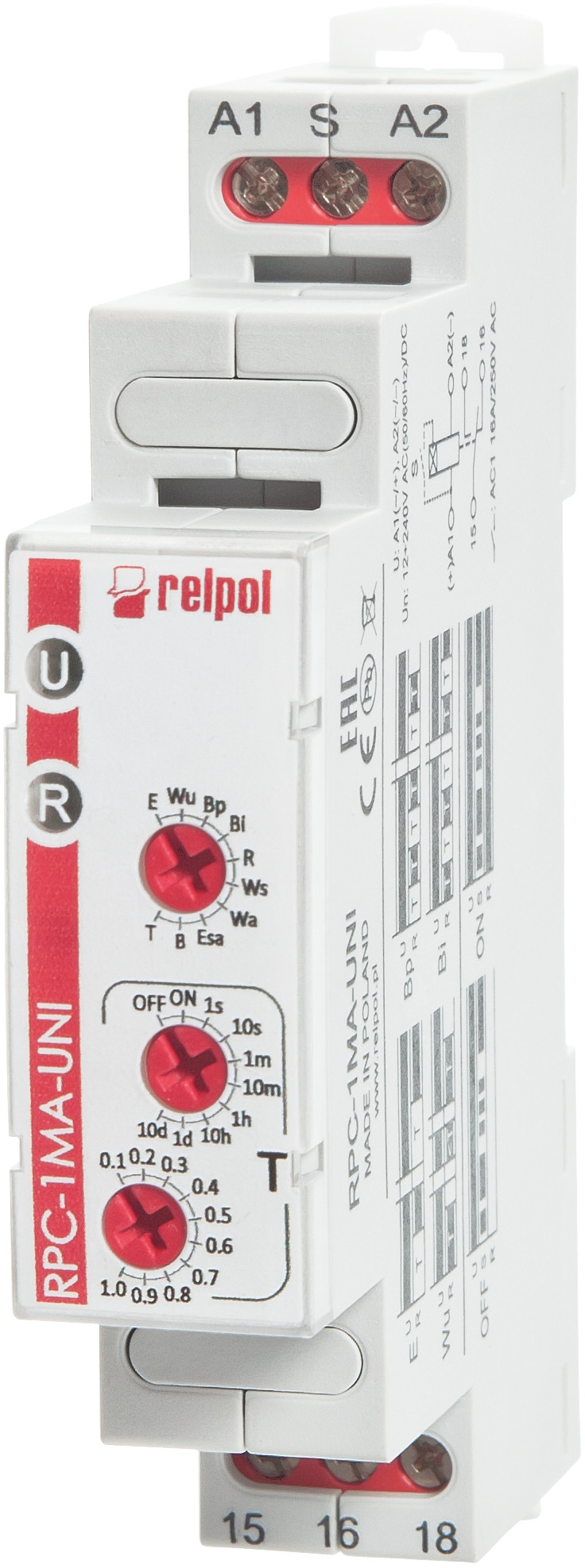 F&F Przekaźnik-czasowy-1P-1sek-10dni-12-240V-AC-DC-50-60-Hz-wielofunkcyjny-RPC-1MA-UNI-863181 863181