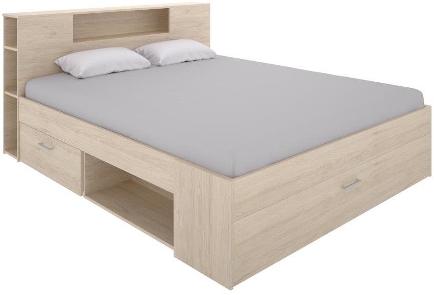 Vente-Unique pl Łóżko LEANDRE z zagłówkiem, miejscem do przechowywania i szufladami 140 × 190 cm kolor: dębowy