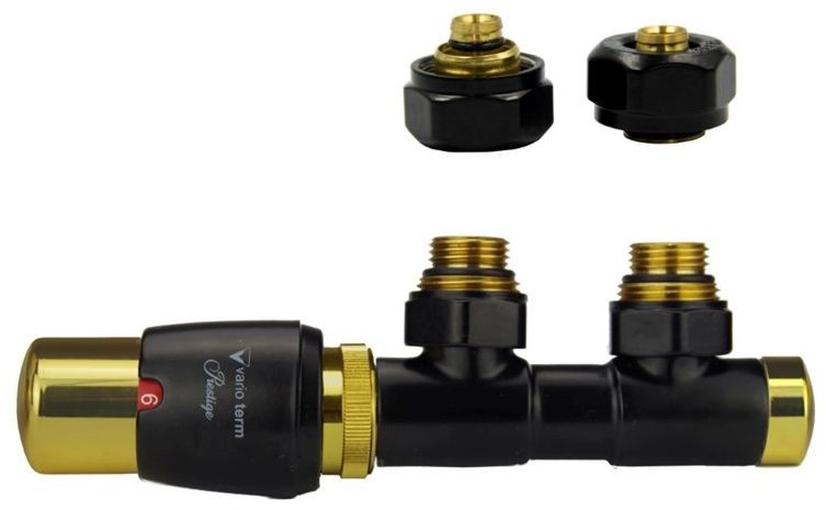 Vario Term Zawór termostatyczny TWINS GLAMOUR ze złączką - czarny ze złotem lewy PEX - alu-pex TSGS0223CFK/L(PEX)