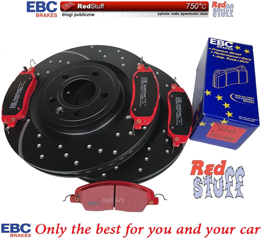 EBC Brakes Przednie klocki RedStuff + NAWIERCANE NACINANE tarcze hamulcowe 336mm EBC seria GD Ford Mustang 2011-2014 GD7546+DP31869C
