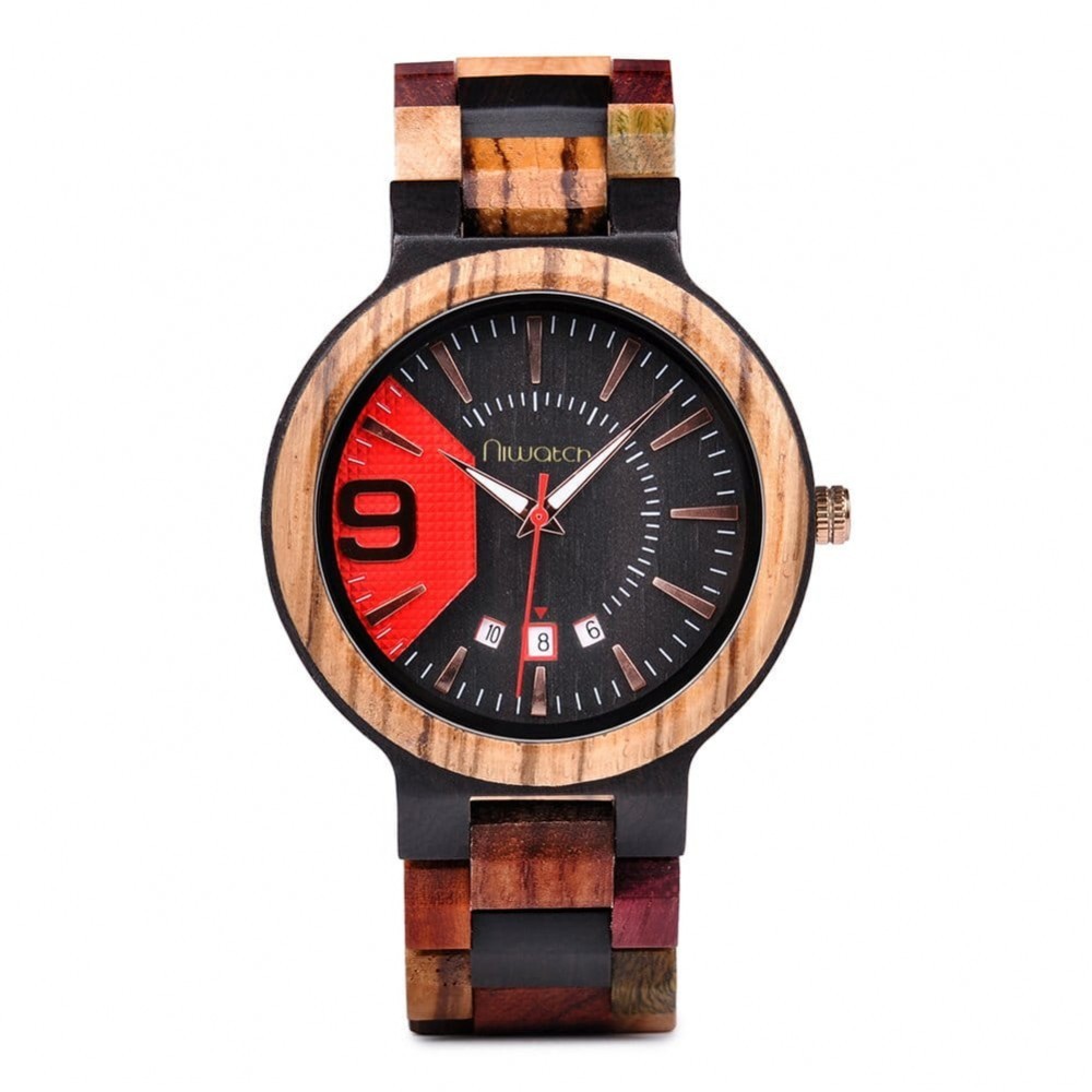 Niwatch Zegarek drewniany COLOR z datownikiem ni701