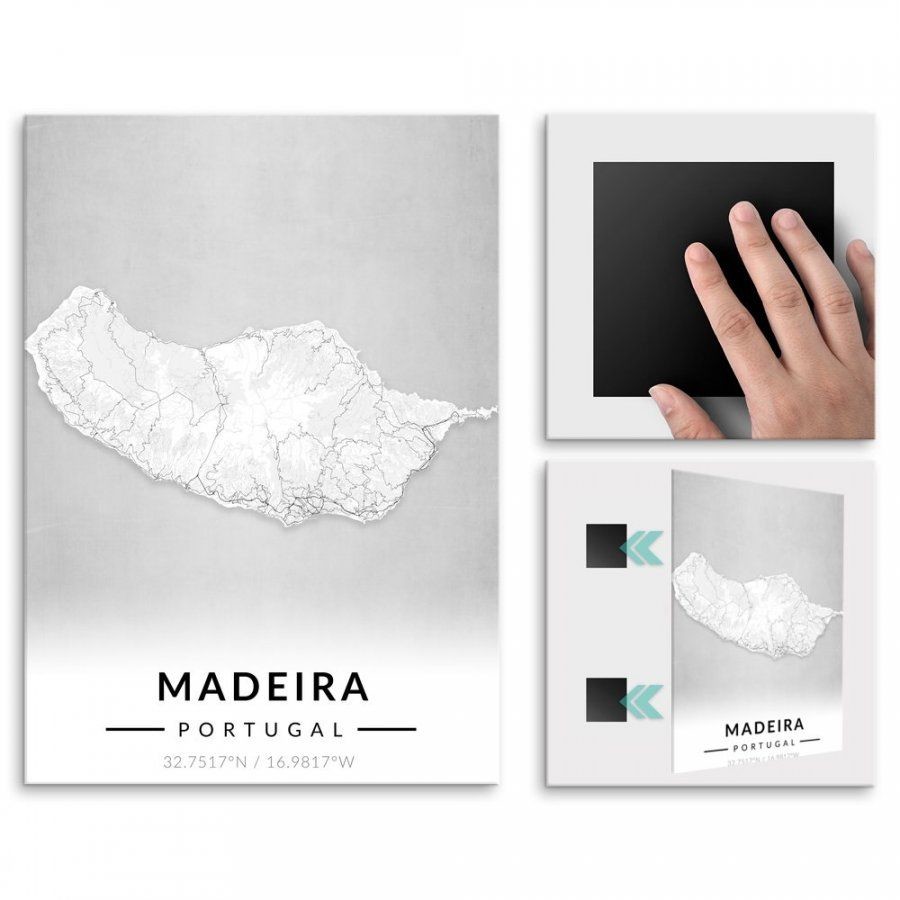 Pix4home Plakat metalowy Mapa B&W Madera M POS-M-03681