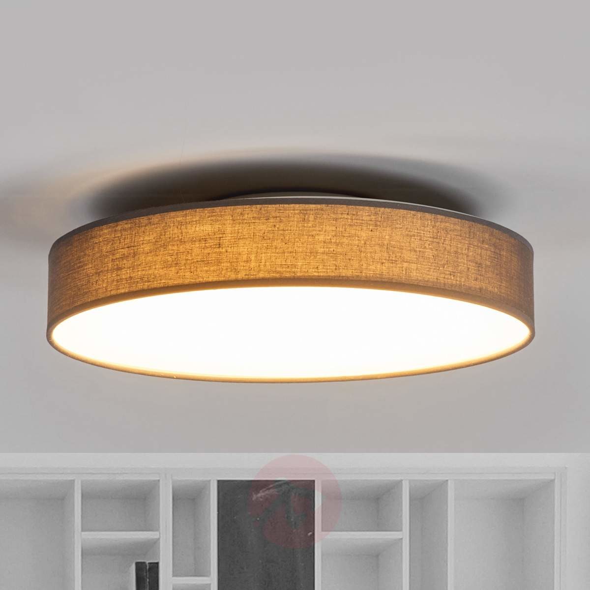 Piękna, szara, tekstylna lampa sufitowa LED Saira