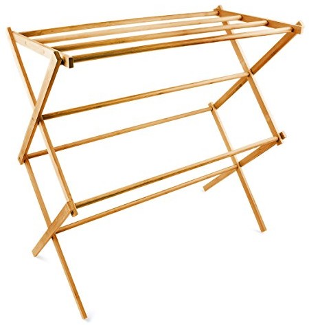 Relaxdays Wieszak na ręcznik z bambusa, składany,  HBT 73 x 74 x 36 cm składany stojak na ręcznik z drewna z 8 drążki na ręczniki jako podstawka pod zajmujący mało miejsca na pranie, dla mężczyzn pomoc 10017158