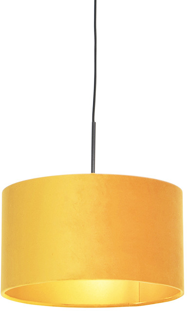 QAZQA Lampa wisząca klosz welurowy ochra-złoty 35cm - Combi