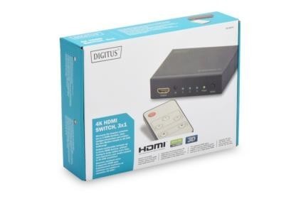 DIGITUS Przełącznik/Switch HDMI 3-portowy 4K 30Hz UHD 3D HDCP 1.3 audio z pilotem AVASSVS00000004
